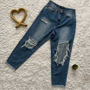 Missguided + Ripped Blue Boyfriend Jeans
